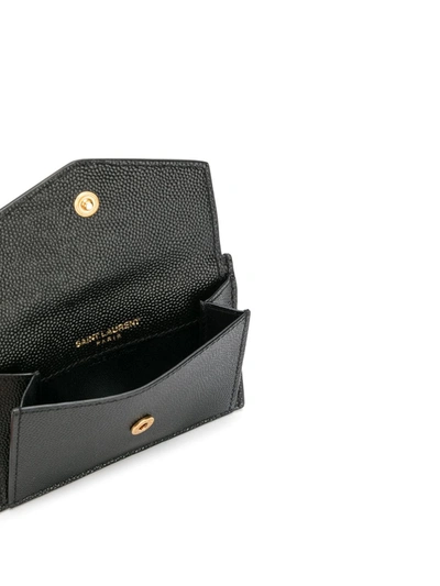 Saint Laurent Pebbled Leather Zip Card Case In Black