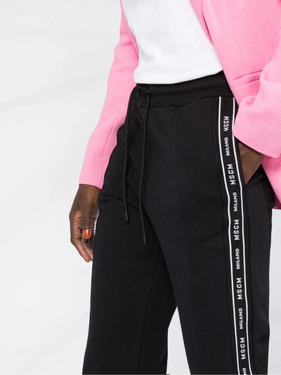 Msgm Embroidered Cotton-blend Fleece Track Pants In Black