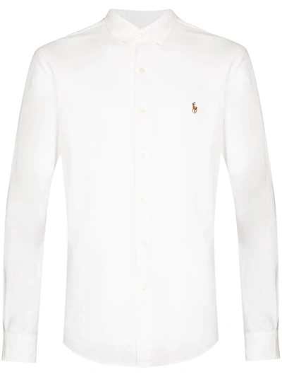 Shop Polo Ralph Lauren Logo-embroidered Long-sleeve Shirt In White