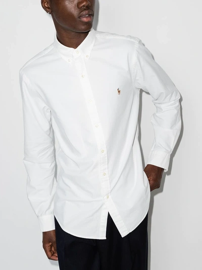 Polo Ralph Lauren Slim Fit White Cotton Shirt With Embroidered Logo In White