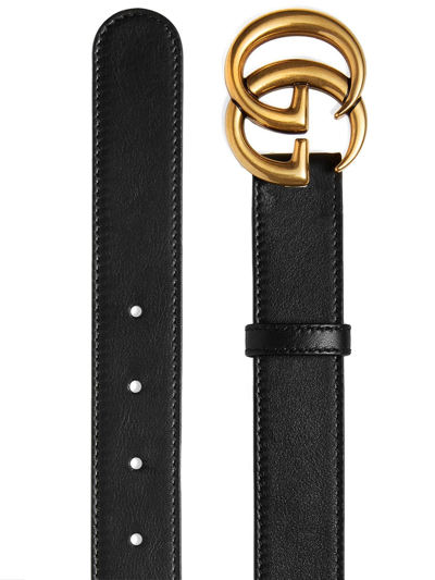 Gucci Leather Belt With Double G Buckle In Black