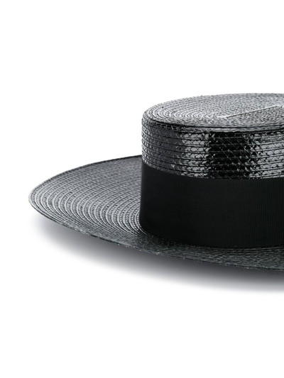 Shop Saint Laurent Small Straw Boater Hat In Black