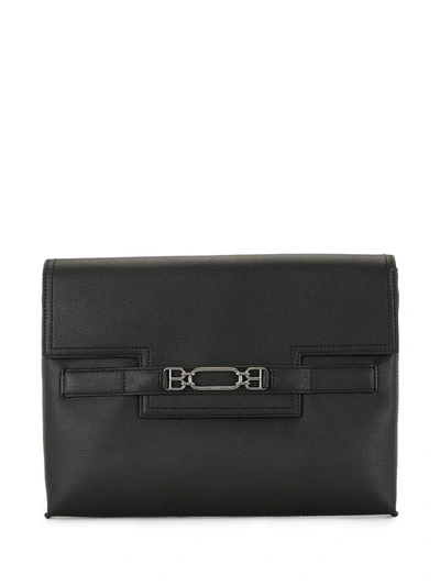 Shop Bally Logo Plaque Leather Clutch Bag In Black