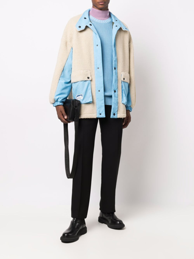 Shop Msgm Reversible Faux-shearling Jacket In Blue