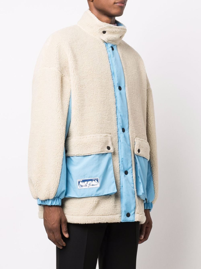 Shop Msgm Reversible Faux-shearling Jacket In Blue