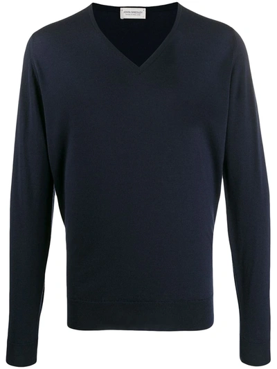 John Smedley Blenheim V-neck Wool Jumper In Blue