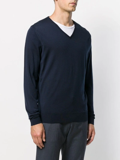 John Smedley Blenheim V-neck Wool Jumper In Blue