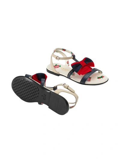 Shop Gucci Children's Leather Sandal With Web Bow In Blue