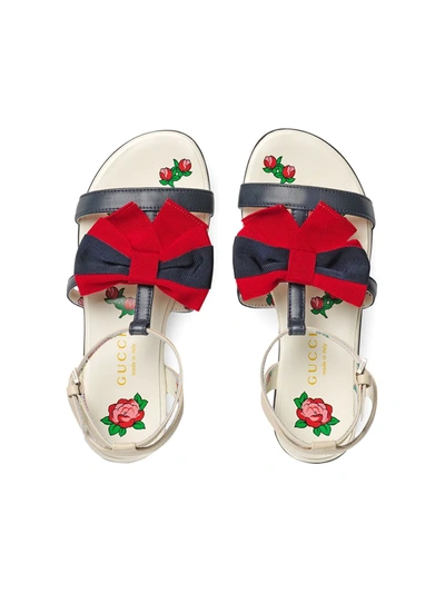 Shop Gucci Children's Leather Sandal With Web Bow In Blue