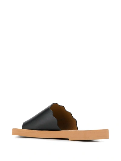 Shop See By Chloé Scalloped Leather Flats In Black
