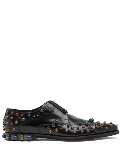 Shop Dolce & Gabbana Crystal-embellished Derby Shoes In Black