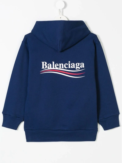 Shop Balenciaga Logo Printed Hoodie In Blue