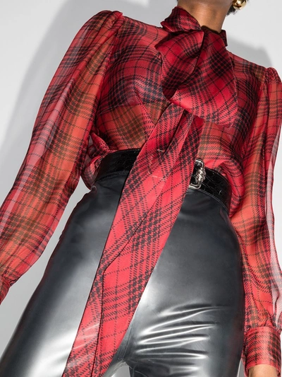 Shop Saint Laurent Semi-sheer Bow-detail Silk Blouse In Red