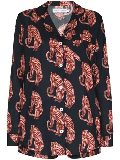 Shop Desmond & Dempsey Sansindo Tiger Print Pyjama Set In Red
