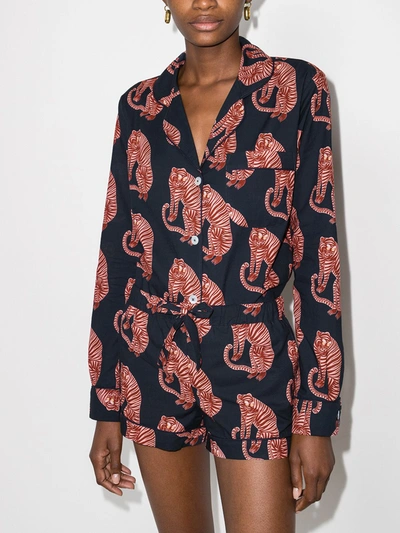 Shop Desmond & Dempsey Sansindo Tiger Print Pyjama Set In Red