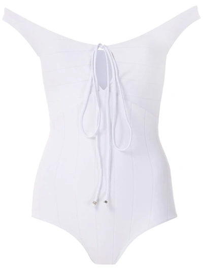 Shop Amir Slama Lace Up Bodysuit In White