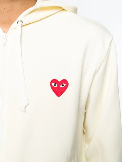 Shop Comme Des Garçons Play Heart Logo Zipped Hoodie In White