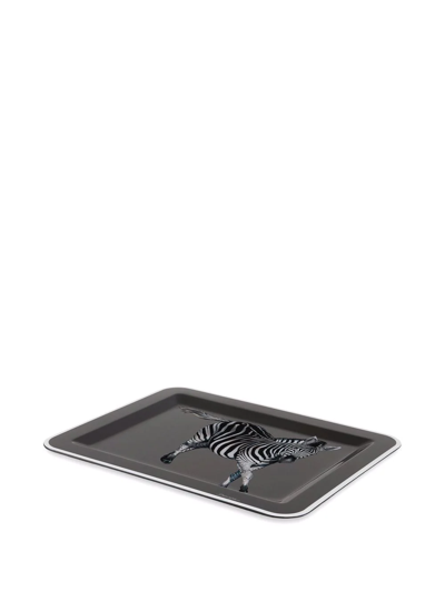 Dolce & Gabbana Medium Zebra-print Wood Tray In Schwarz