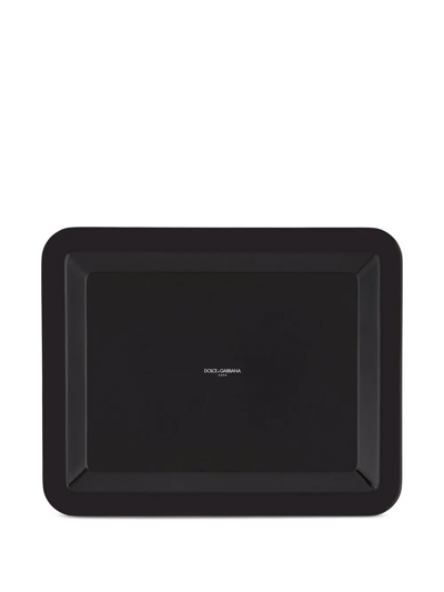 Dolce & Gabbana Medium Zebra-print Wood Tray In Schwarz