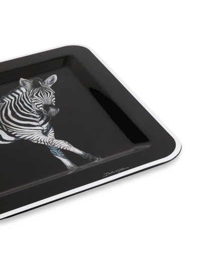Dolce & Gabbana Medium Zebra-print Wood Tray In Schwarz