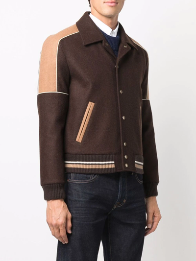 Shop Saint Laurent Jersey Knit Varsity Jacket In Brown