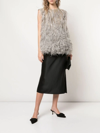 Shop Rochas Feather Embellished Blouse In Grey