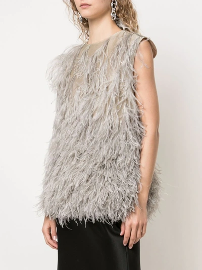 Shop Rochas Feather Embellished Blouse In Grey