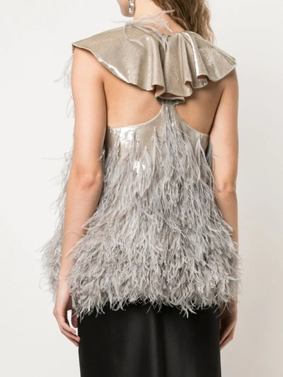 Shop Rochas Feather Embellished Blouse In Grey