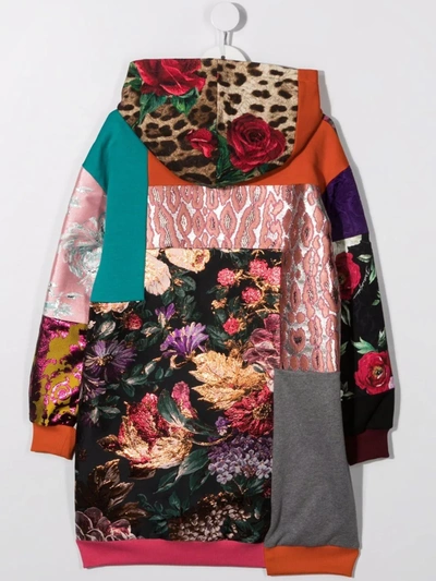 Shop Dolce & Gabbana Mix-print Hooded Dress In Pink