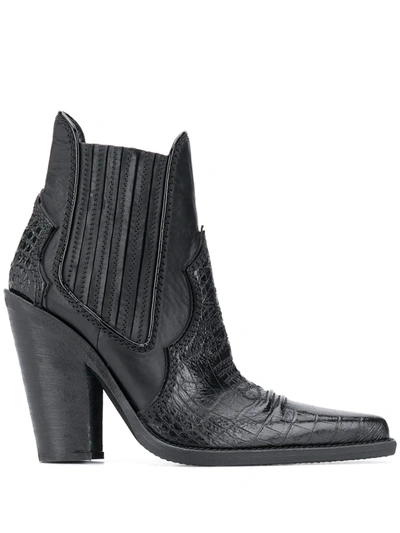 Shop Dsquared2 Croc Embossed Panelled Ankle Boots In Black