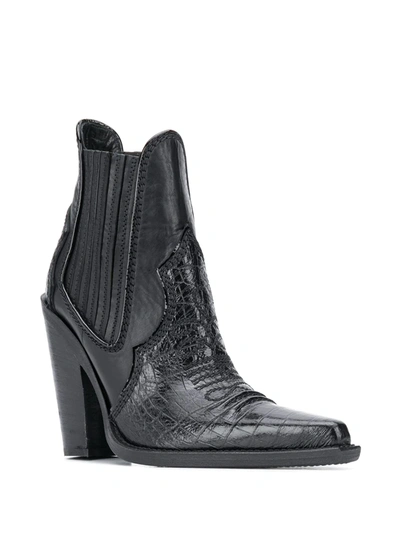 Shop Dsquared2 Croc Embossed Panelled Ankle Boots In Black