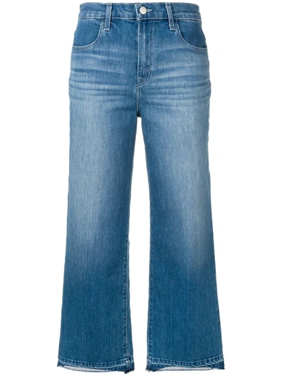 Shop J Brand Cropped Unfinished Hem Jeans In Blue