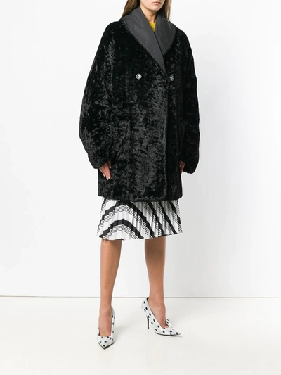 Pre-owned Fendi 1980s Fur Effect Boxy Coat In Black