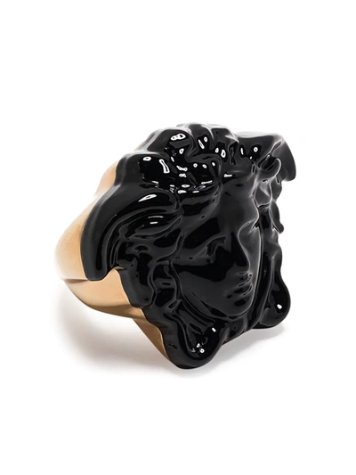 Shop Versace Medusa Head Ring In Black