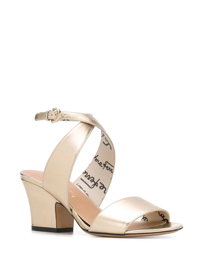 Shop Ferragamo Mid-heel Block Sandals In Gold
