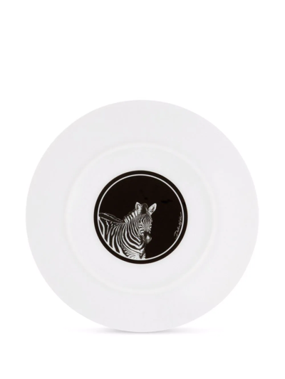 Shop Dolce & Gabbana Zebra-print Porcelain Dessert Plates (set Of 2) In White