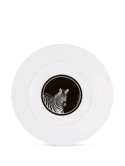 Dolce & Gabbana Zebra-print Porcelain Dessert Plates (set Of 2) In White