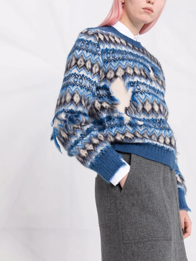Shop Maison Margiela Jacquard Distressed Knitted Jumper In Blue