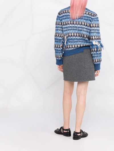 Shop Maison Margiela Jacquard Distressed Knitted Jumper In Blue