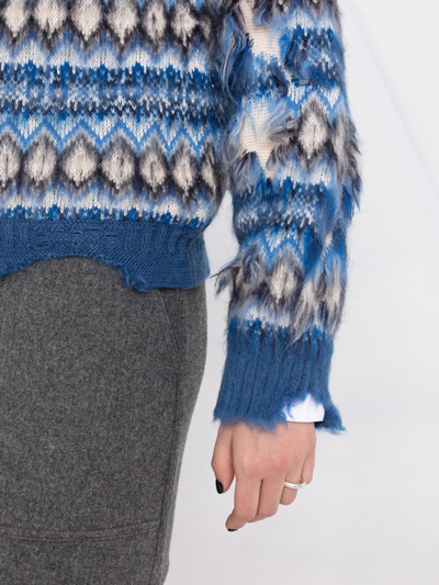 Shop Maison Margiela Jacquard Distressed Knitted Jumper In Blue