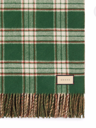 Shop Gucci Gg Checked Wool Blanket In Green