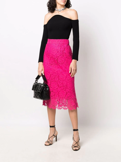 Shop Dolce & Gabbana Lace-panelled Pencil Skirt In Rosa