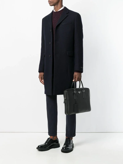 Prada Triangle-logo Leather Briefcase In Black