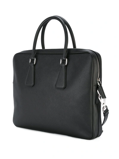 Prada Triangle-logo Leather Briefcase In Black