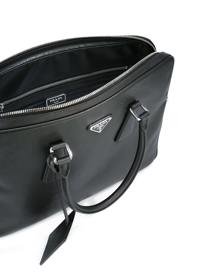 Prada Triangle-logo Leather Briefcase In Black