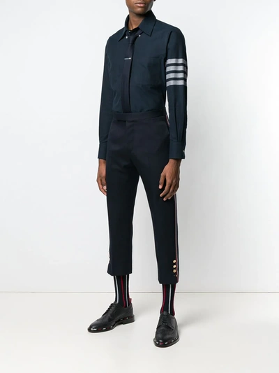 Thom Browne Straight Fit 4-bar Solid Stripe Shirt Navy In Blue