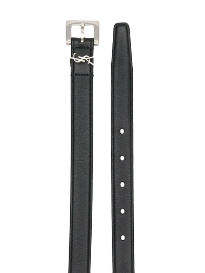 Saint Laurent Monogram Square-buckle Belt In Black