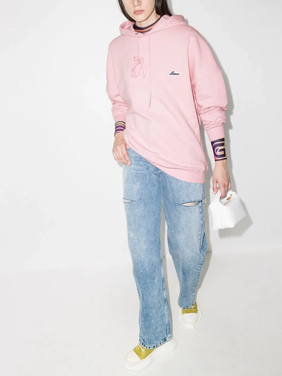 Shop We11 Done Oversized Logo-appliqued Cotton Hoodie In Pink