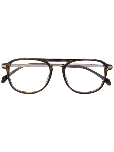 Shop Hugo Boss Tortoiseshell Square Frame Glasses In Brown