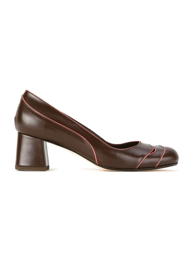Shop Sarah Chofakian Contrast Piped Pumps In Brown